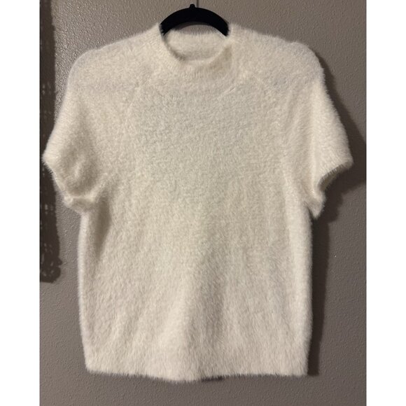 Anthropologie Maeve Sweater Top Medium Mock Neck Open Back Short Sleeve Ivory - Picture 14 of 14